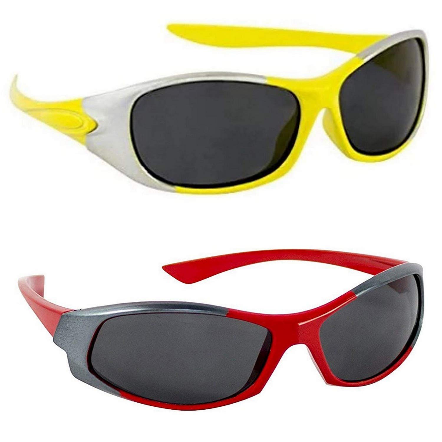 DervinBoy's And Girl's Wrap Around Sunglasses Black Frame, Black Lens (3-6 Years) - Pack Of 2