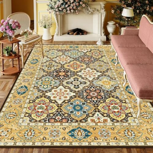 Tapis de chambre jaune au motif de composition florale matricielle