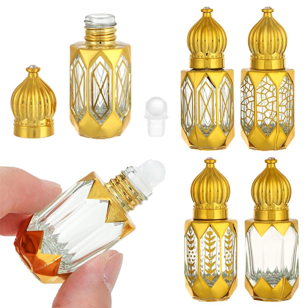 gofidin 4 Pack Empty Bottle Golden Refillable Bottles Glass Roll-on Essential Oil Bottle Empty Cosmetics Sample Test Container 6ml-image-26