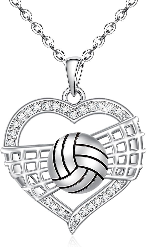 Volleyball Necklace for Women Sterling Silver Heart Volleyball Pendant Necklaces Jewelry for Birthday Christmas