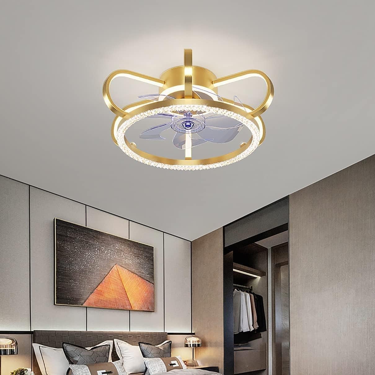 HXYSXHJUO Ceiling Fan Light with Lights Remote Lamp Led Dimmable 3 Speed Pendant Silent Home Decoration(Color:Gold)