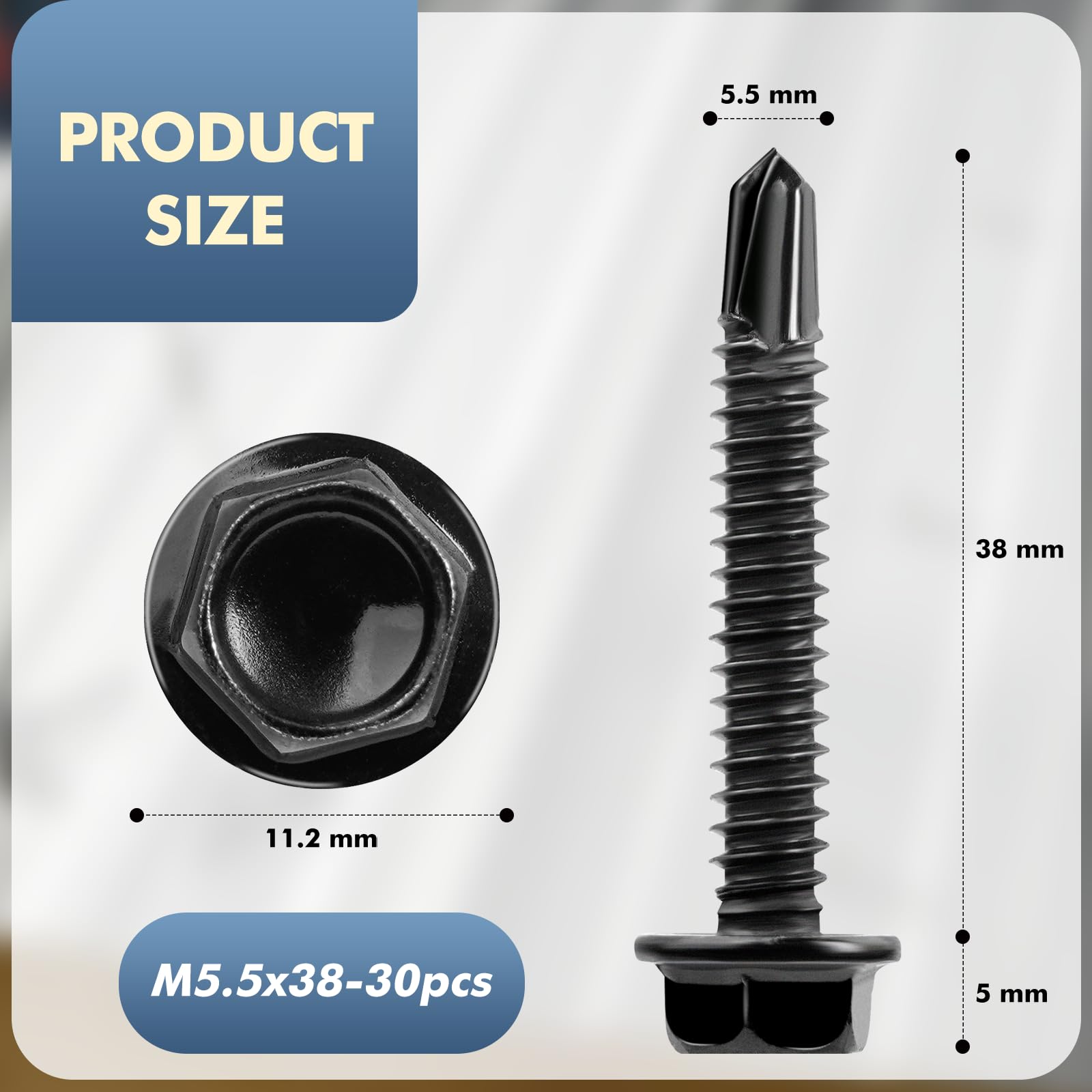 TXXATX M5.5x38 mm Self Drilling Screws for Metal 30 Pcs Hex Head Roofing Screws 410 Stainless Steel Self Tapping Screws Metal with Washers for Plastic Roof Sheet Trapezoidal Sheet Canopies Railings - Image 2