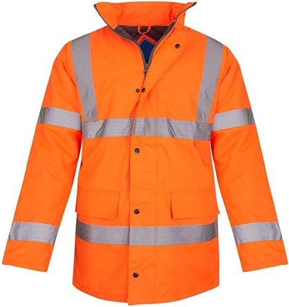 shelikes Hi Vis Viz Jackets High Visibility Parka Workwear Security Safety Fluorescent Hooded Padded Waterproof Work Wear Jacket Coat