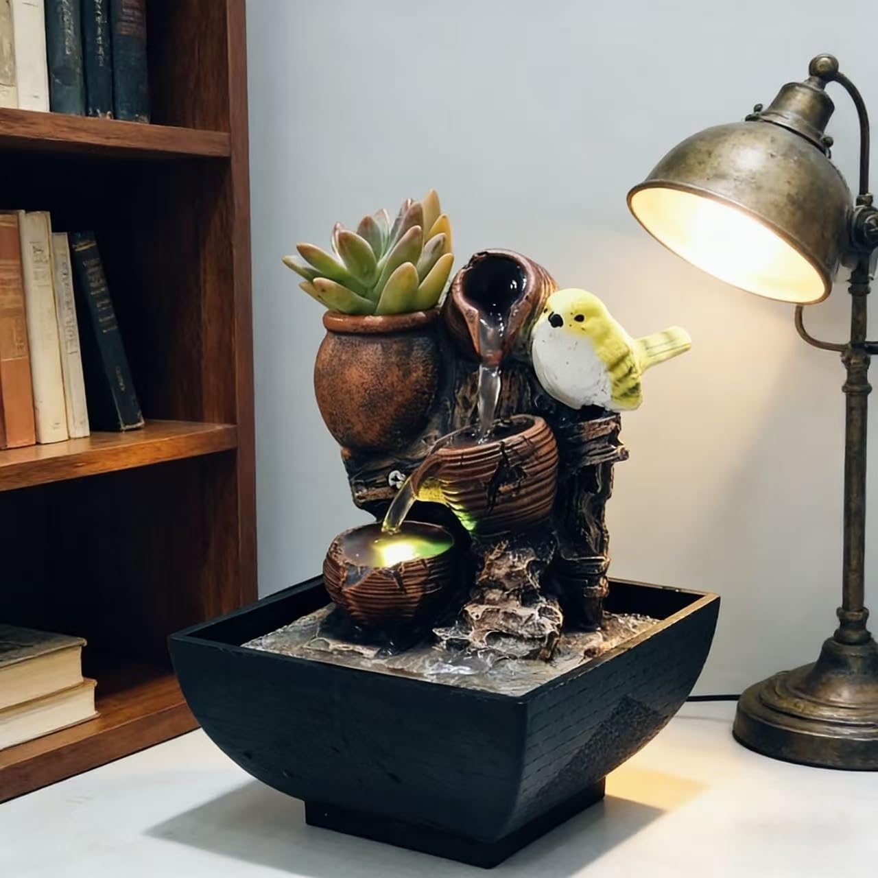 Indoor Water Fountain, Small | Desk Waterfall, Zen Tabletop Design, Home Office Decor, Mini Size