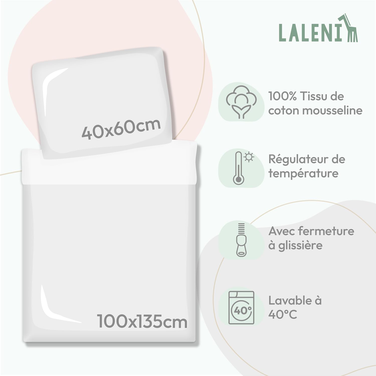 Laleni Linge de lit Enfant 100x135 cm en Coton | Mousseline Oeko-TEX certifié Linge de lit été Vert 40x60 taie d'oreiller