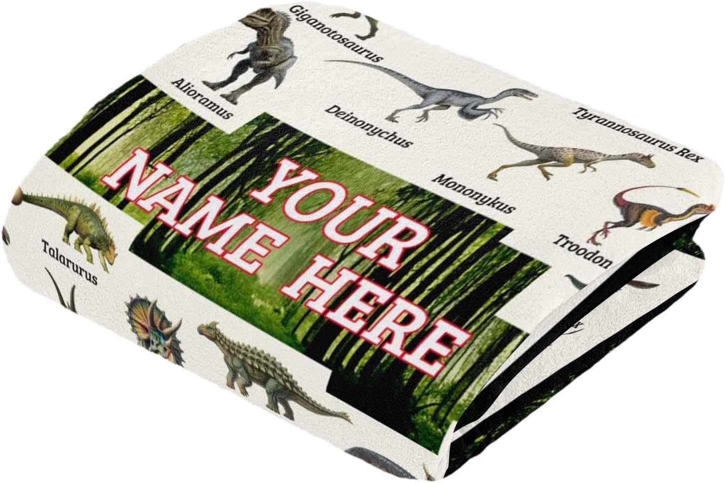 Shiped Next Day, Personalized Dinosaur Blanket for Kids - Custom Name Educational Throw Blankets for Boys and Girls - Ideal for Toddler Bed and Room Decor Dinosaur Throw Blanket - 60"x80"
