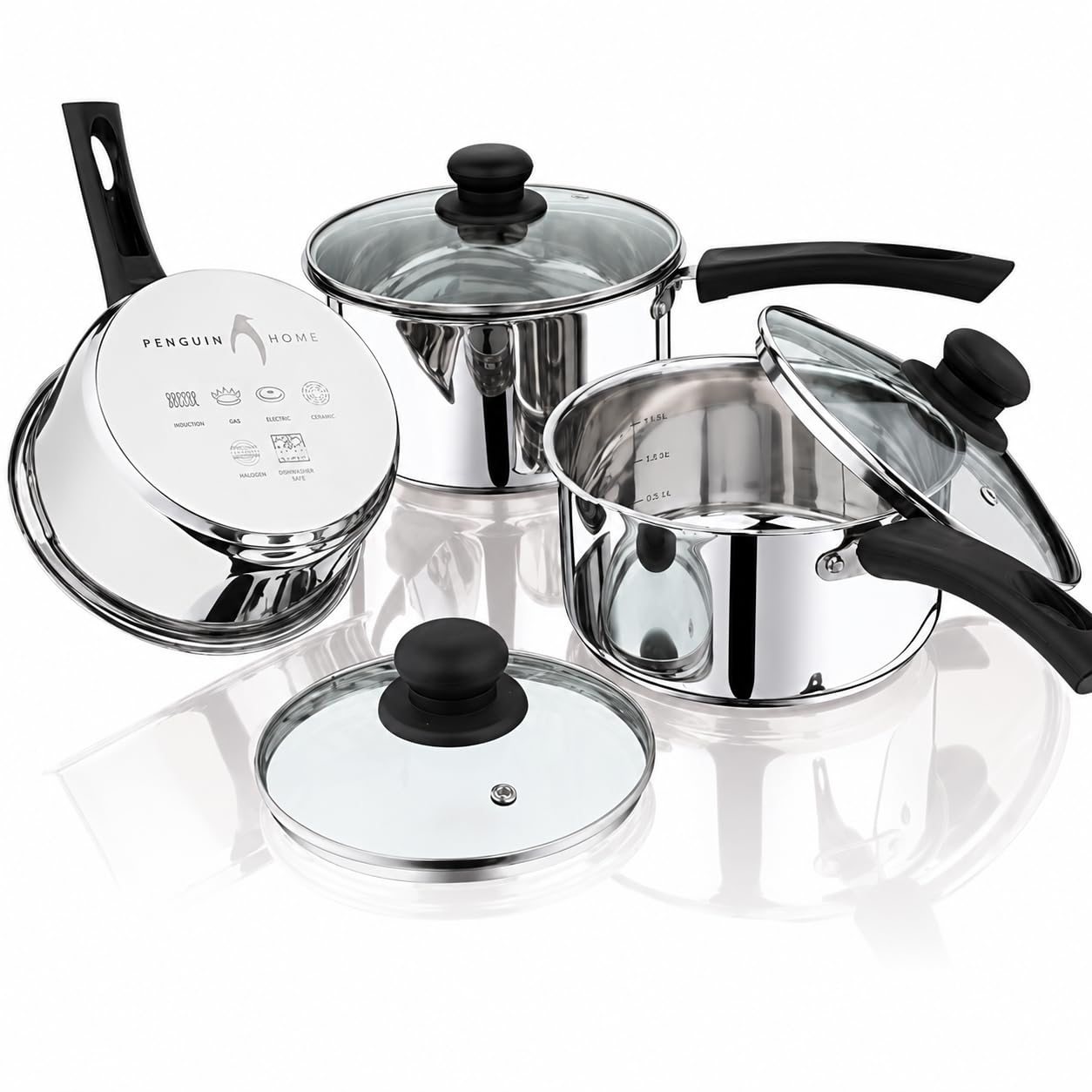 Penguin Home Stainless Steel Saucepans - Set of 3 - Silver - 16/18/20cm