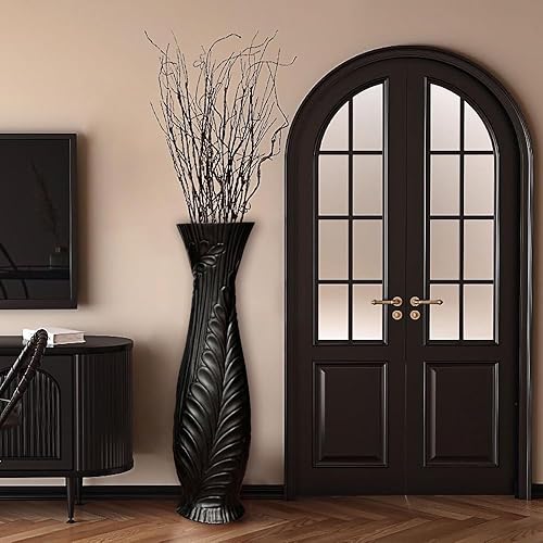 Jarrón alto negro de 30 pulgadas, hecho a mano, grandes jarrones de cerámica para decoración del hogar, sala de estar, jarrones decorativos con