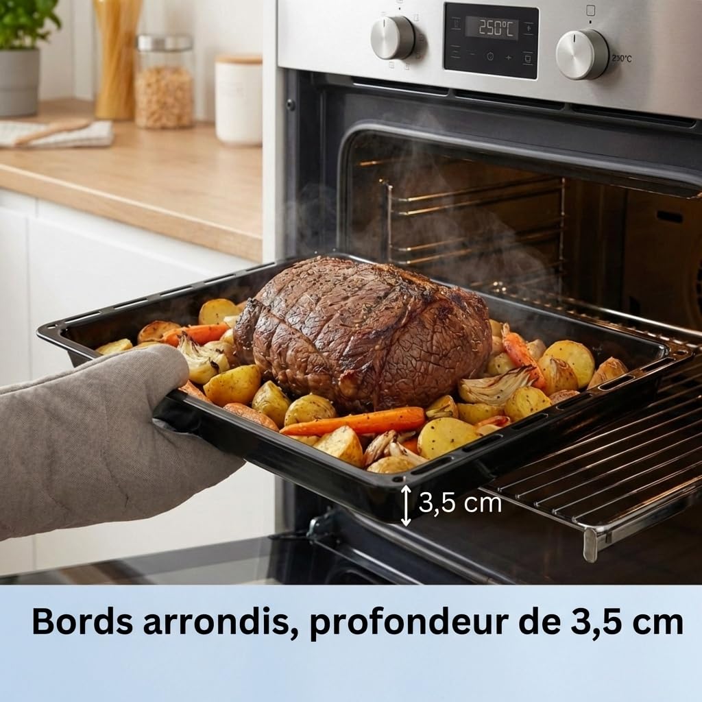 ICQN Set Plaque de Four 44,5 × 37,5 × 3,5 cm + Grille – Compatible avec Candy, Rosières, Hoover, Bauknecht & Groupe Whirlpool, Plaque Émaillée + Grille de Cuisson