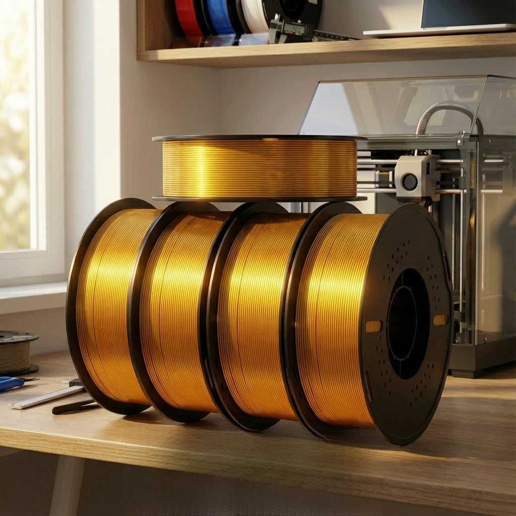 Silk PLA Filament 1.75mm for 3D Printer, Metallic Gold Sheen, 1kg x 5 Rolls (2.2lbs x 5), 5 Pack, Dimensional Accuracy +/- 0.02mm (Silk Silve)