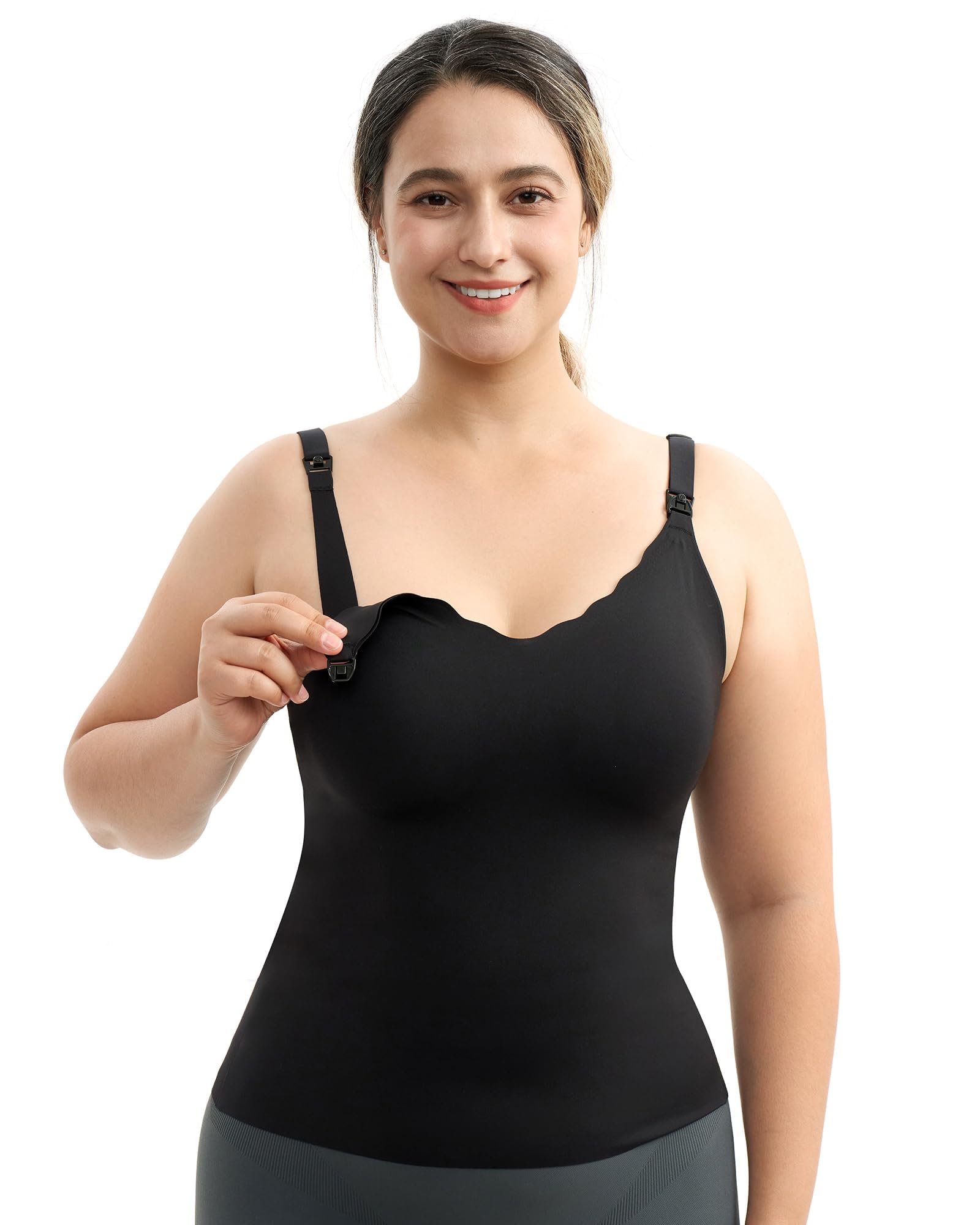 momcozy Canotta Allattamento Donna Senza Cuciture con Reggiseno Integrato, Spalline Regolabili, Design a Bordo Ondulato,Top Allattamento Donna per Allattamento al Seno