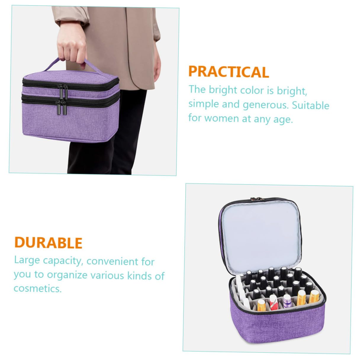 BESTYASH Borsa Porta Smalti Doppio Strato 30 Scomparti Porpora | Capienza Ampia, Flessibile e Portatile, da Mettere in Valigia per Ordine e Protezione