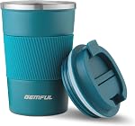 GEMFUL 13oz Tasse de voyage de café isoulée Tumble en acier inoxydable avec fuite de preuve de fuite de l'éclat de la coque de la tasse pour boissons froides chaudes Camping de bureau de voiture (Noir)-Tasse à vide pour quotidien, acier inoxydable durable, couvercle antidérapant, BPA-fr