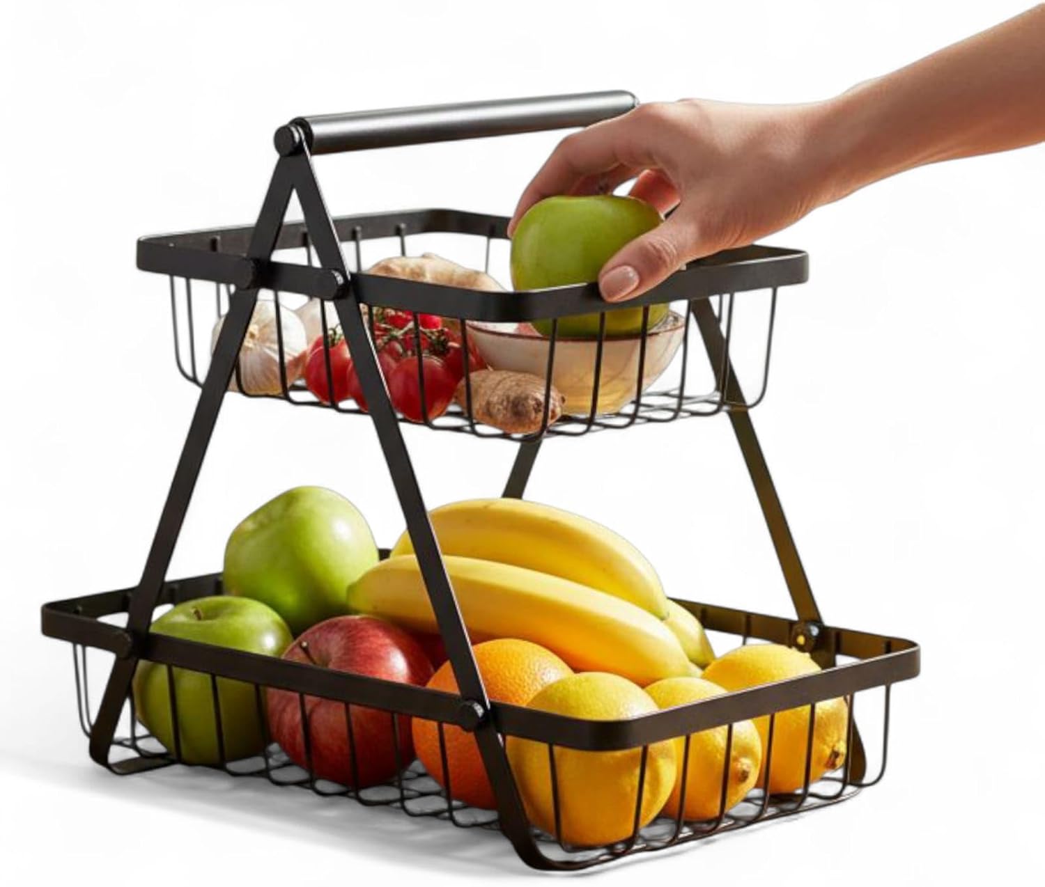Fruit Basket 2-Tier Fruit & Vegetable Basket for Dining Table, Centre Table , Metal Fruit Bowl , Vegetables Storage Organizer Holder I Multi-Purpose Basket for Kitchen & Home
