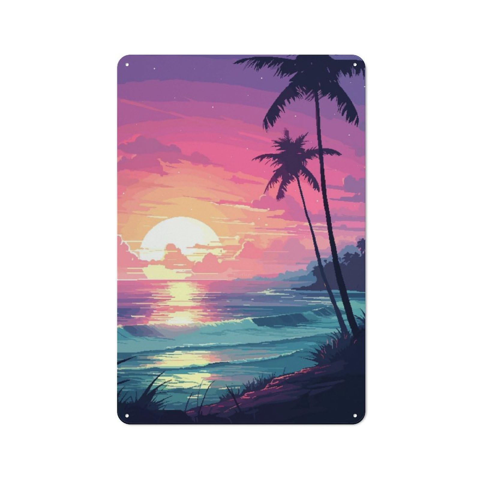 Junmoney Hawaii Retro Waves Pixel Metal Wall Sign 30X20cm, Rustic Decor For Hallway Wall, For Metal Sign Collectors, For Garage And Workshop Walls