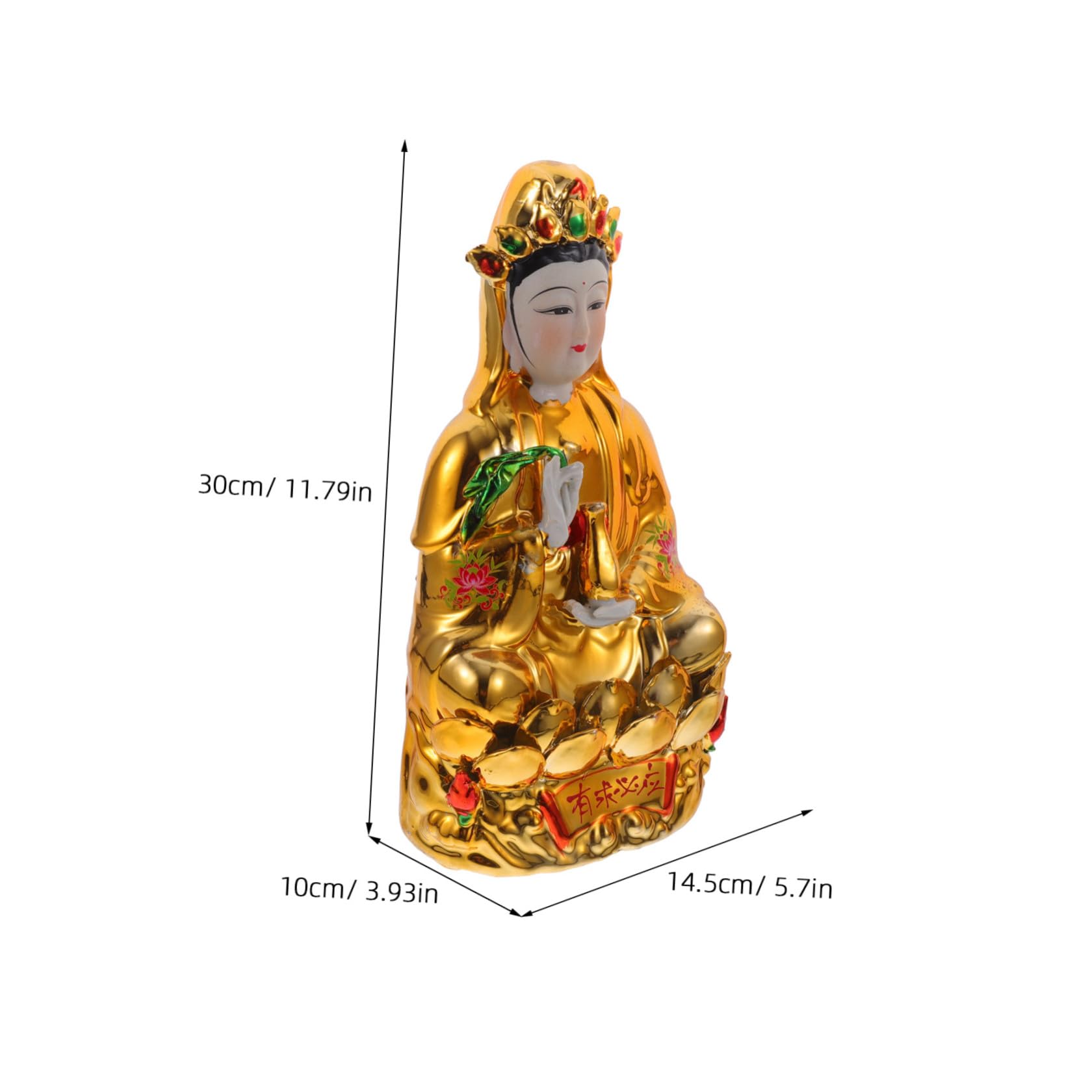 Didiseaon Estatua de Guanyin de Cerámica Dorada para Mesa, Estilo Chino