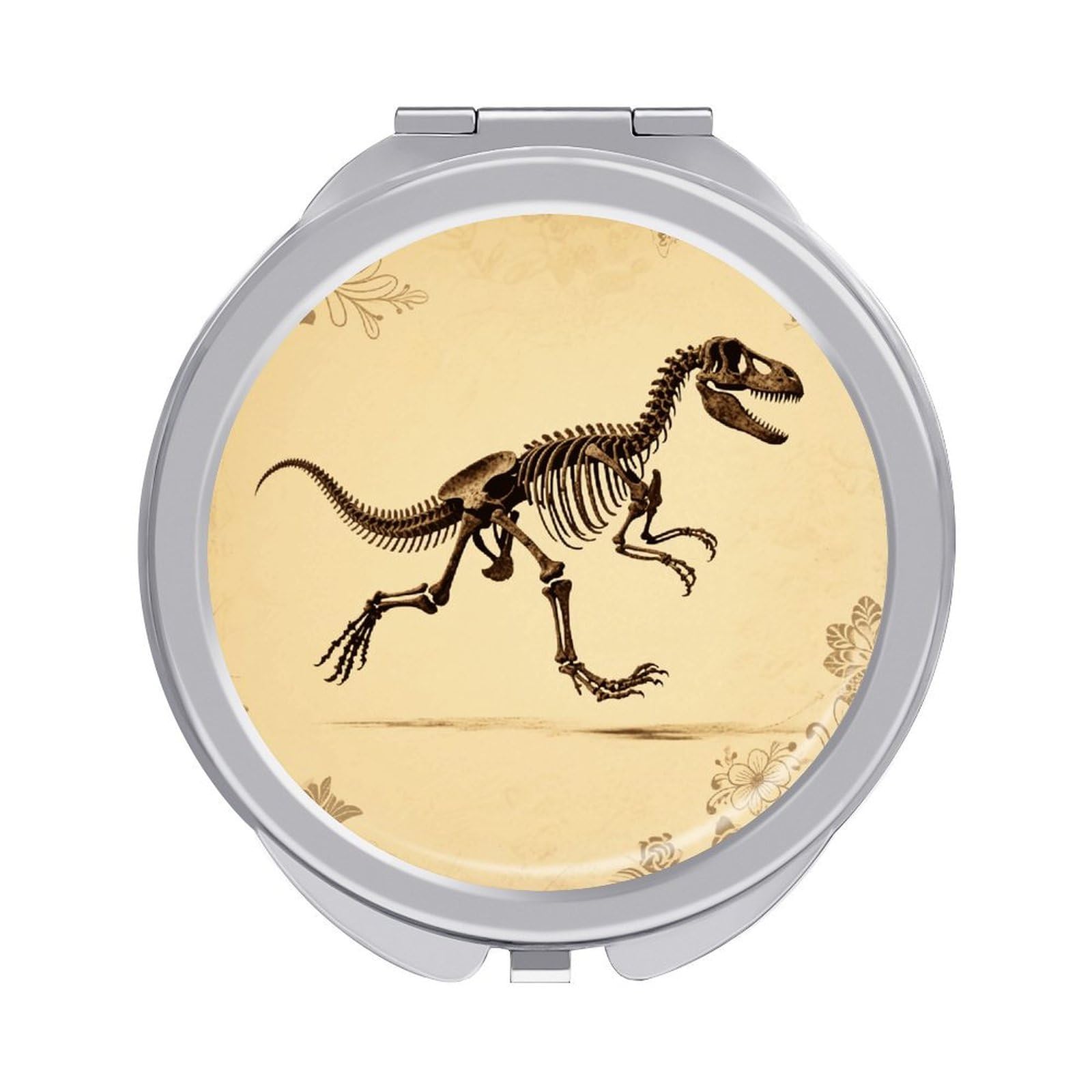 VstaDank Dinosaur Skeleton Print Travel Makeup Mirror 2 X /1 X Magnifying Mini Vintage Pocket Mirror for Purse Small Portable Folding Small Round Mirrors Portable Vanity Mirrors for Women