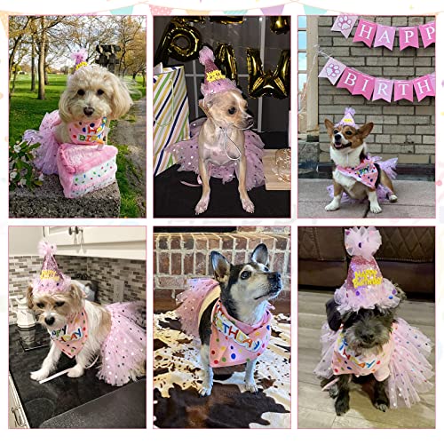 Scenereal Dog Birthday Bandana With Hat And Dress Girl Set, Puppy Birthday Party Supplies, Cute Pink Tutu Skirt Outfit For Small Medium Large Dogs #TOP5