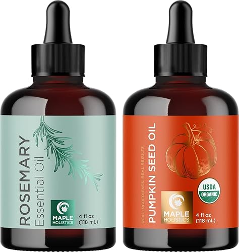 Aceites de semillas de romero y calabaza para el crecimiento del cabello, aceite esencial puro de romero y aceite de calabaza orgánico para hombres