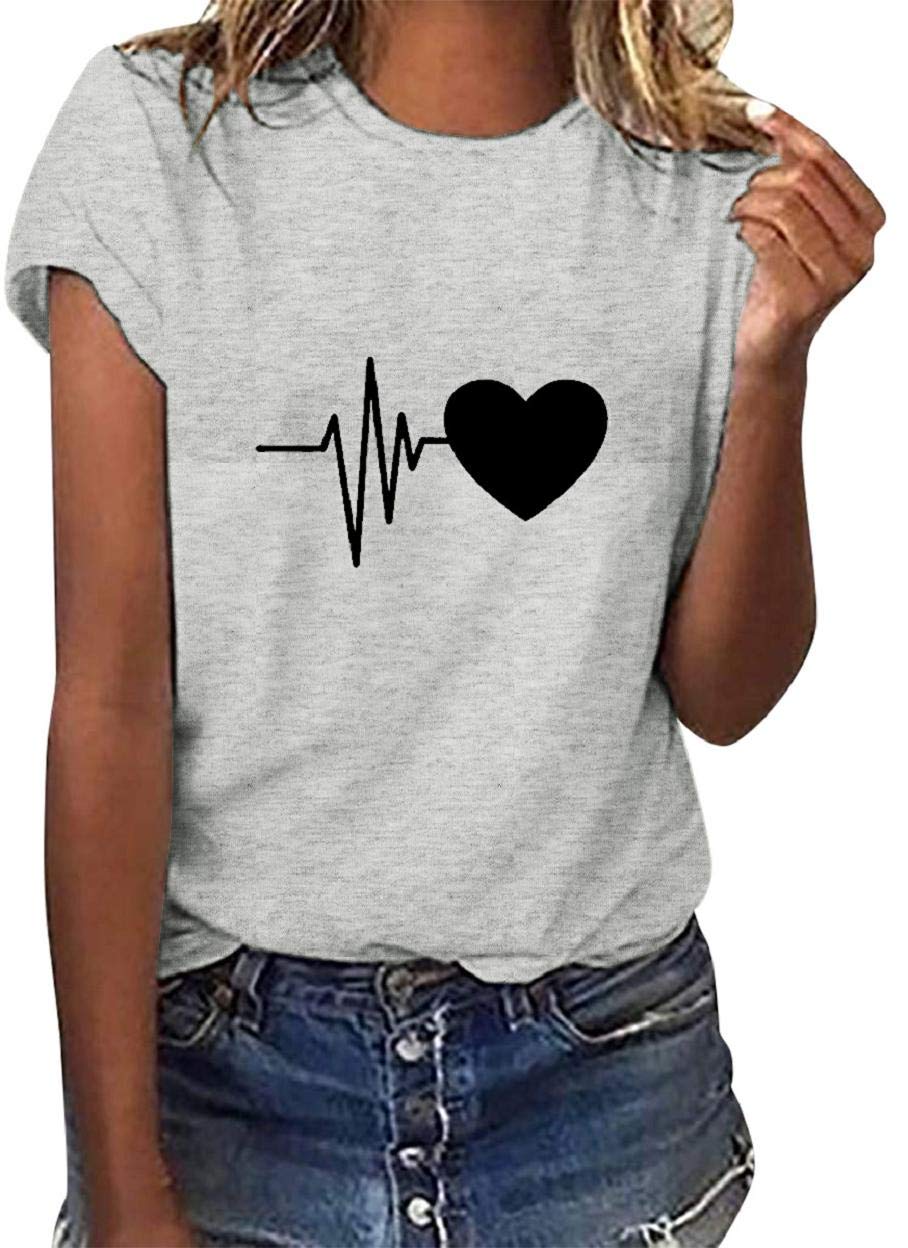 Yuson Girl Magliette Donna Manica Corta Amore/Pianeta Astronauta T-Shirt Cotone Maglietta Elegante Donna Casual Stretch Sciolto Top Magliette Estive con Girocollo Blusa Taglie Forti