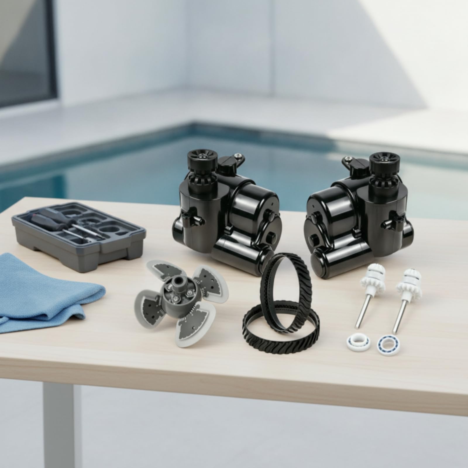 Kit Réfection pour Robot Piscine MX8 Pro avec Courroies à Bans Noires et Roues à pour Assurer Une Traction Adapté aux Piscines à Revêtement Liner et Béton