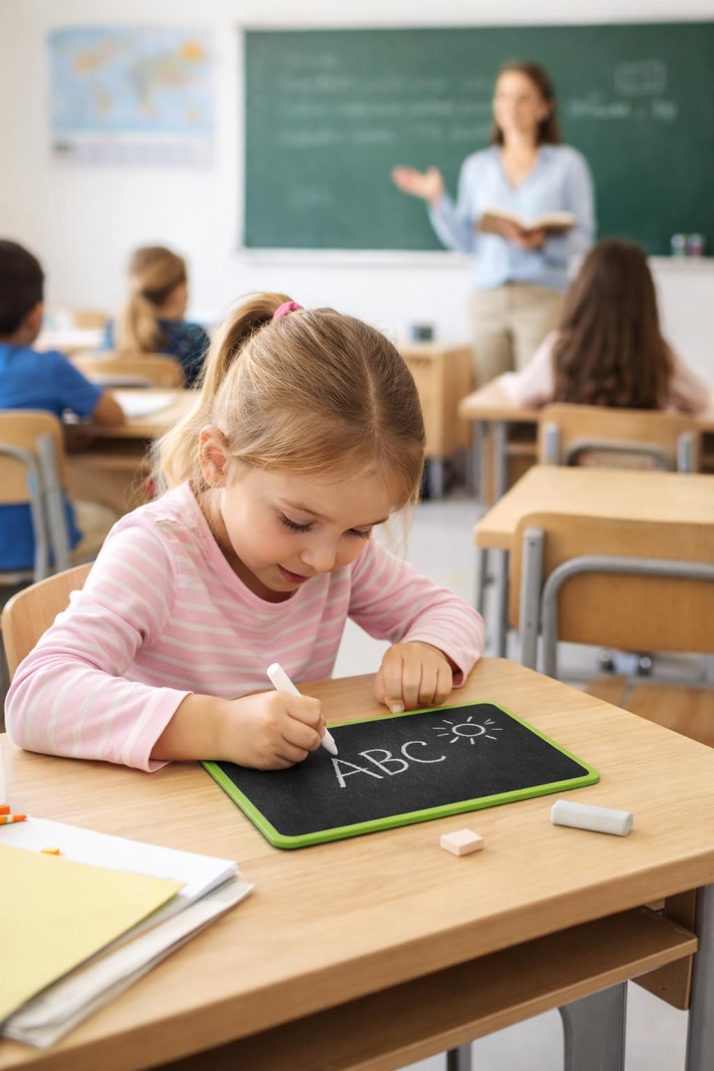 YAJNAS Double Sided Blackboard Slate Chalkboard Small Slate | Pre-Writing Toys for Kids, 7x9 Inch (18x23 cm), Learning Board with Colourful Frame, Educational Writing and Drawing Tool for Kids 4