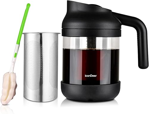 Miniatura 1 de iconDeer Cafetera de cerveza fría, jarra de cerveza fría de 37 onzas, jarra de vidrio con tapa de boquilla, mango y filtro de acero inoxidable para