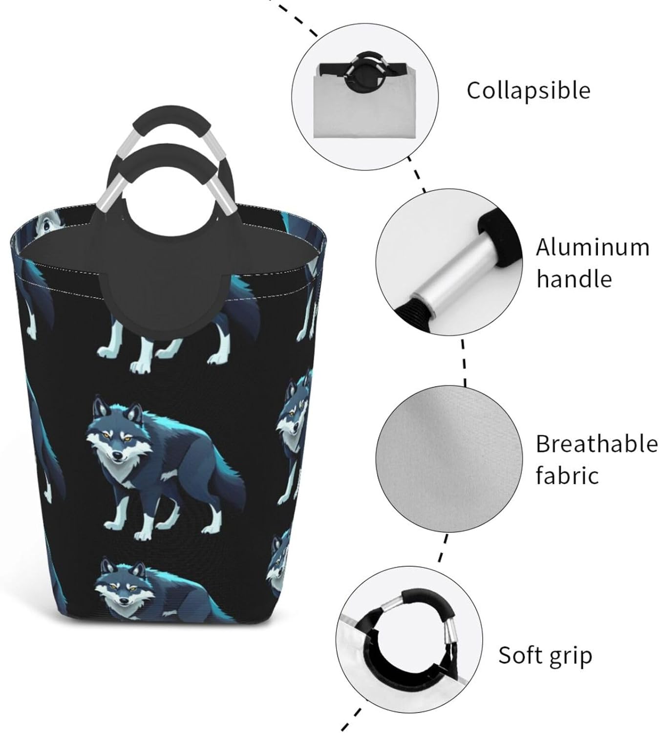 Topo Map Wolf Pack Foldable storage bag, 50L capacity, suitable for laundry room, dormitory bedroom, dirty clothes storage basket.