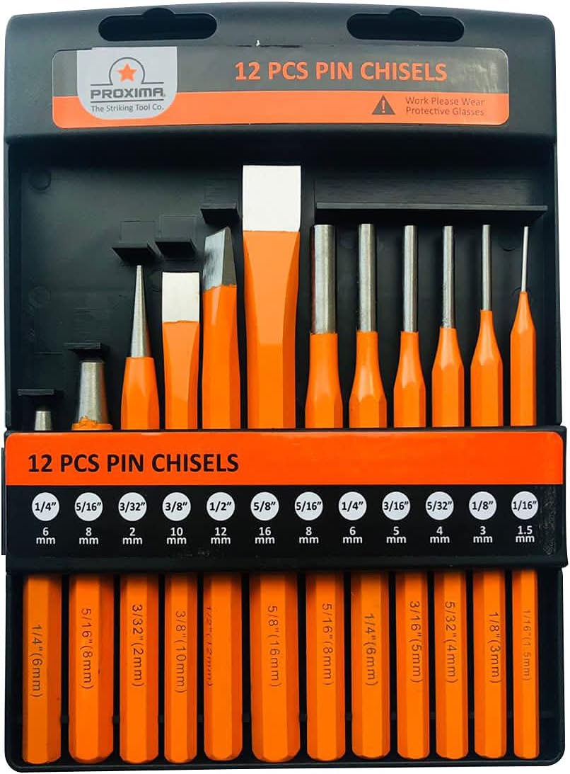PROXIMA 12 Piece Pin Punches Set, ORANGE Punches Set, 12pcs Chisels And Punches Set