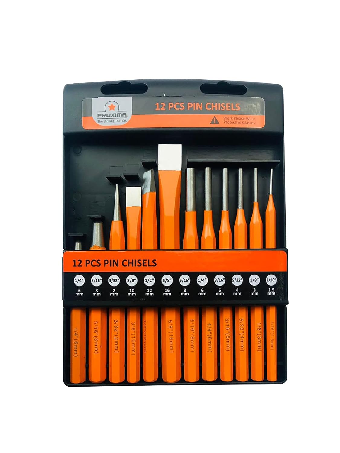PROXIMA 12 Piece Pin Punches Set, ORANGE Punches Set, 12pcs Chisels And