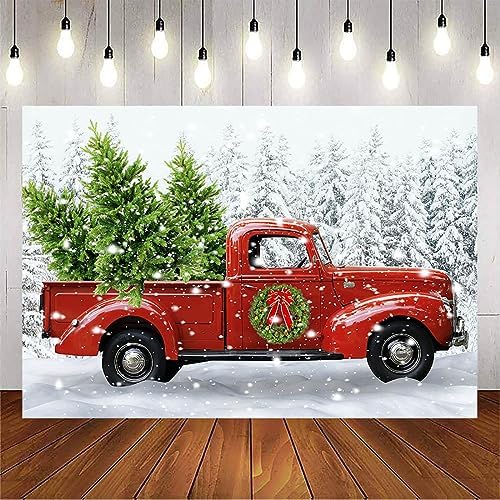 Avezano Christmas Red Truck Backdrop Snowy Pine Tree Xmas Home ...