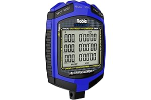 Robic Professional Stopwatch with Double or Triple Display, Blue/Black