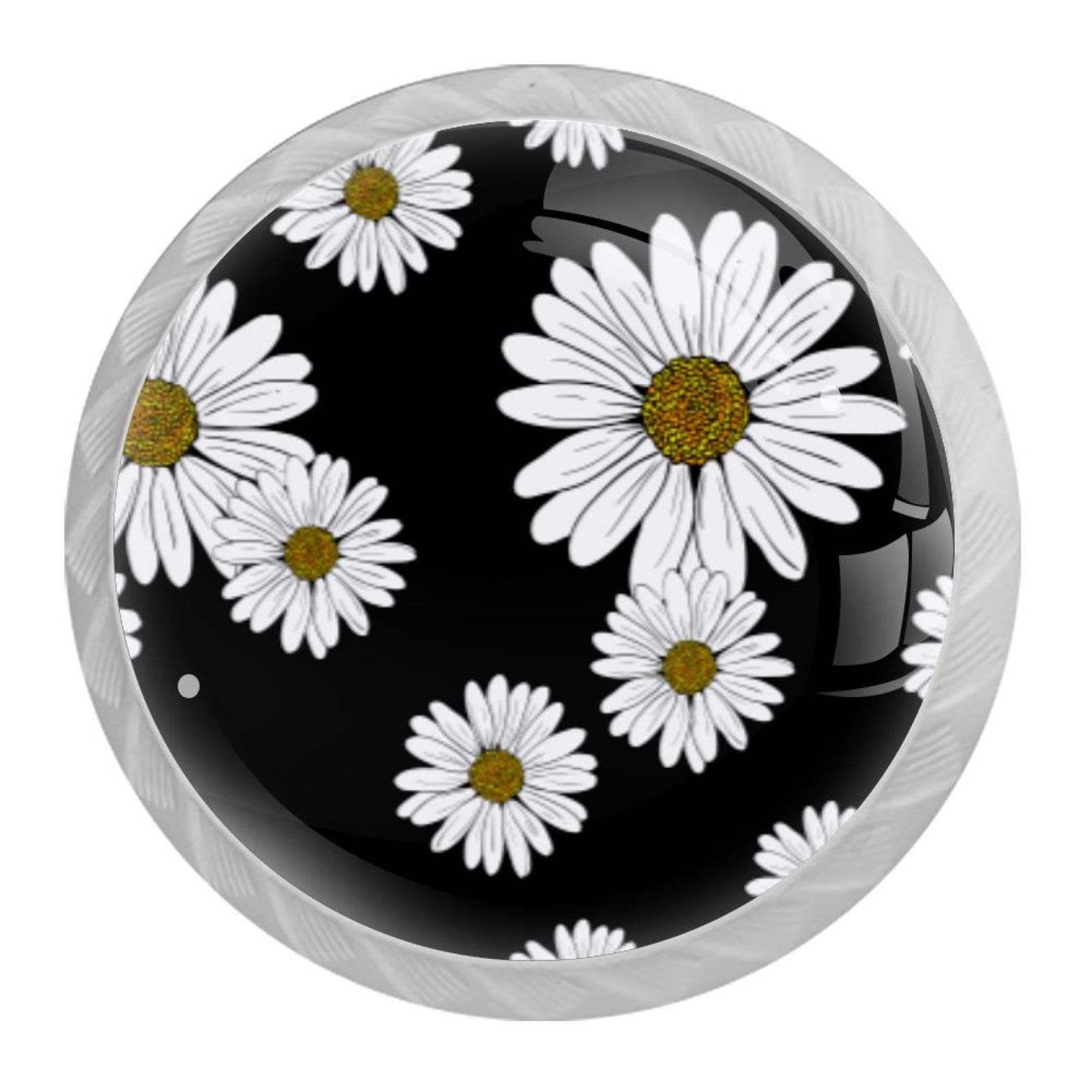 Tqmspg 4 Pieces Drawer Pulls Daisy Pattern Door Knobs Dresser Handles for Kitchen Wardrobe Cupboard Hardware Furniture