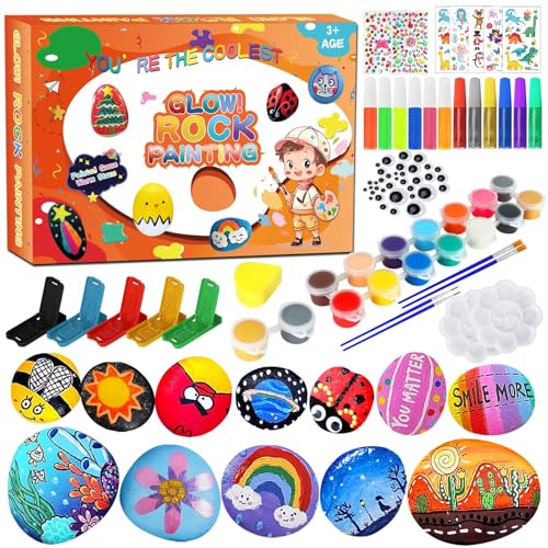 UCAMP Kit de Piedras para Pintar con 26 pinturas,Piedras Pintar Juegos para Manualidades,Creativo Juego de pintura de piedras,Piedras para pintar,Kit dibujar para Niños de 3 a 10 Años