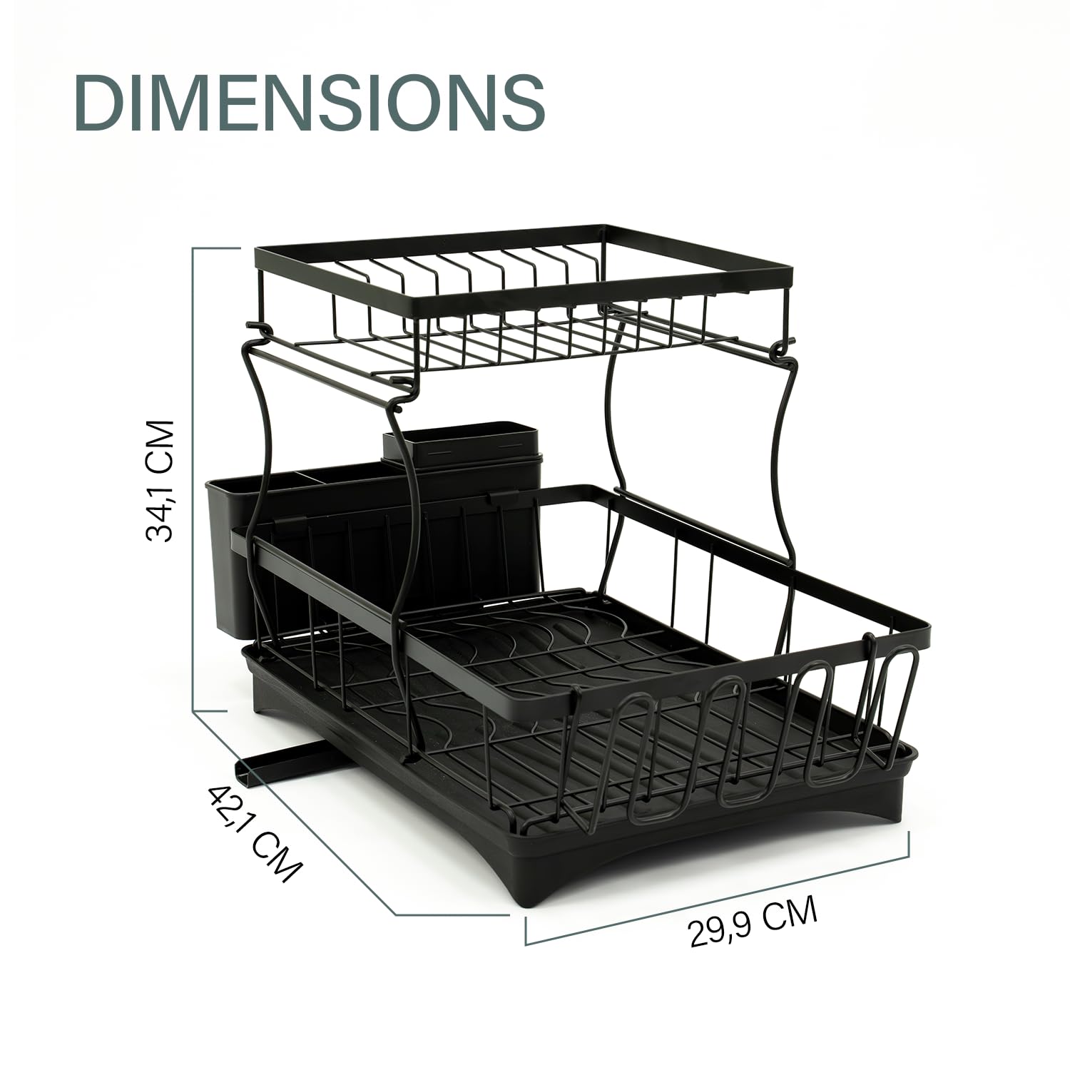 edihome, Egouttoir Vaisselle, Egoutoire Vaisselle Cuisine Double, sur Evier, Noir, INOX, Égouttoir Couvert, Dish Rack, Drying Rack, Buse Rotative 360° (2 Niveaux)