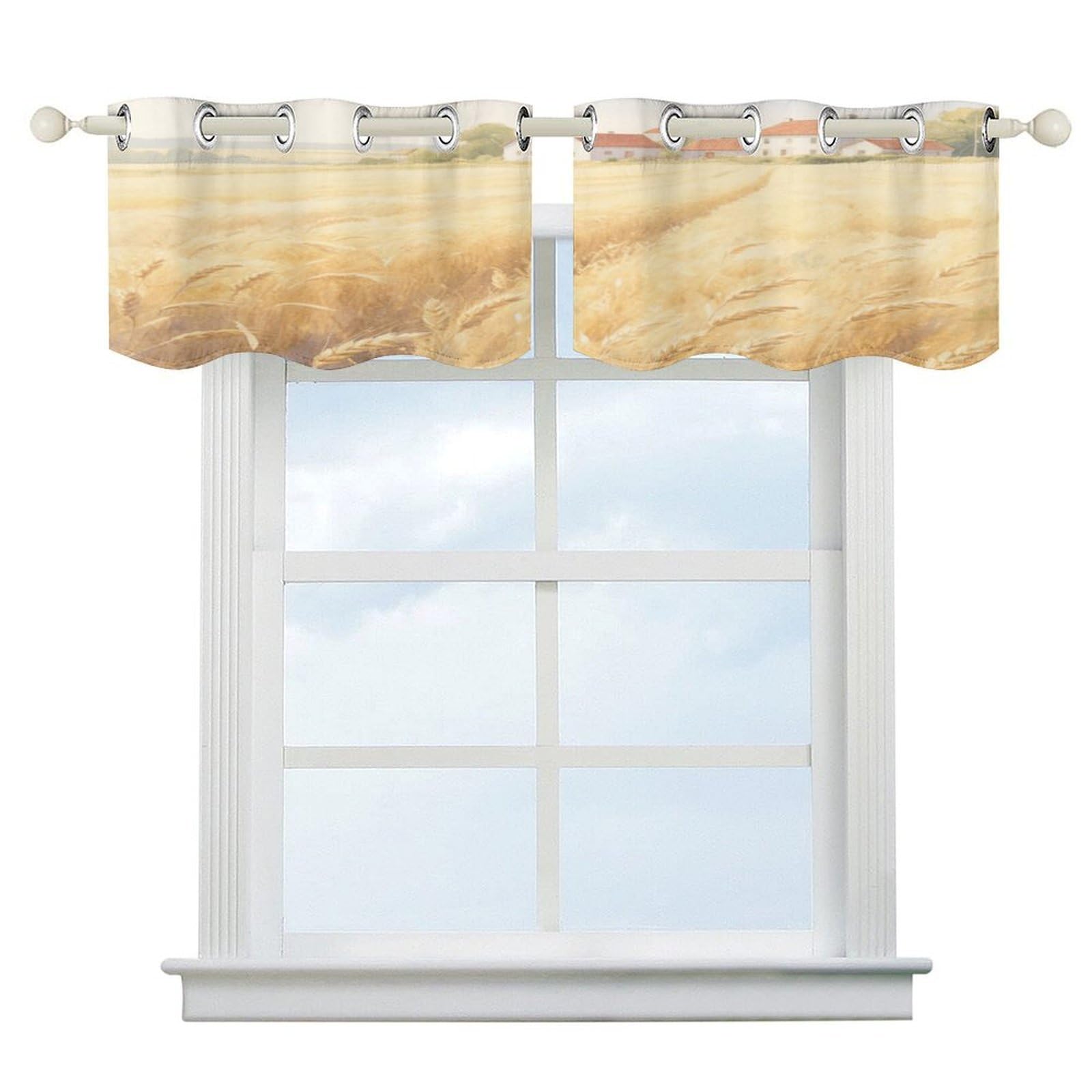Fekiloot Style Golden Wheat Field Short Curtains Valance Curtain