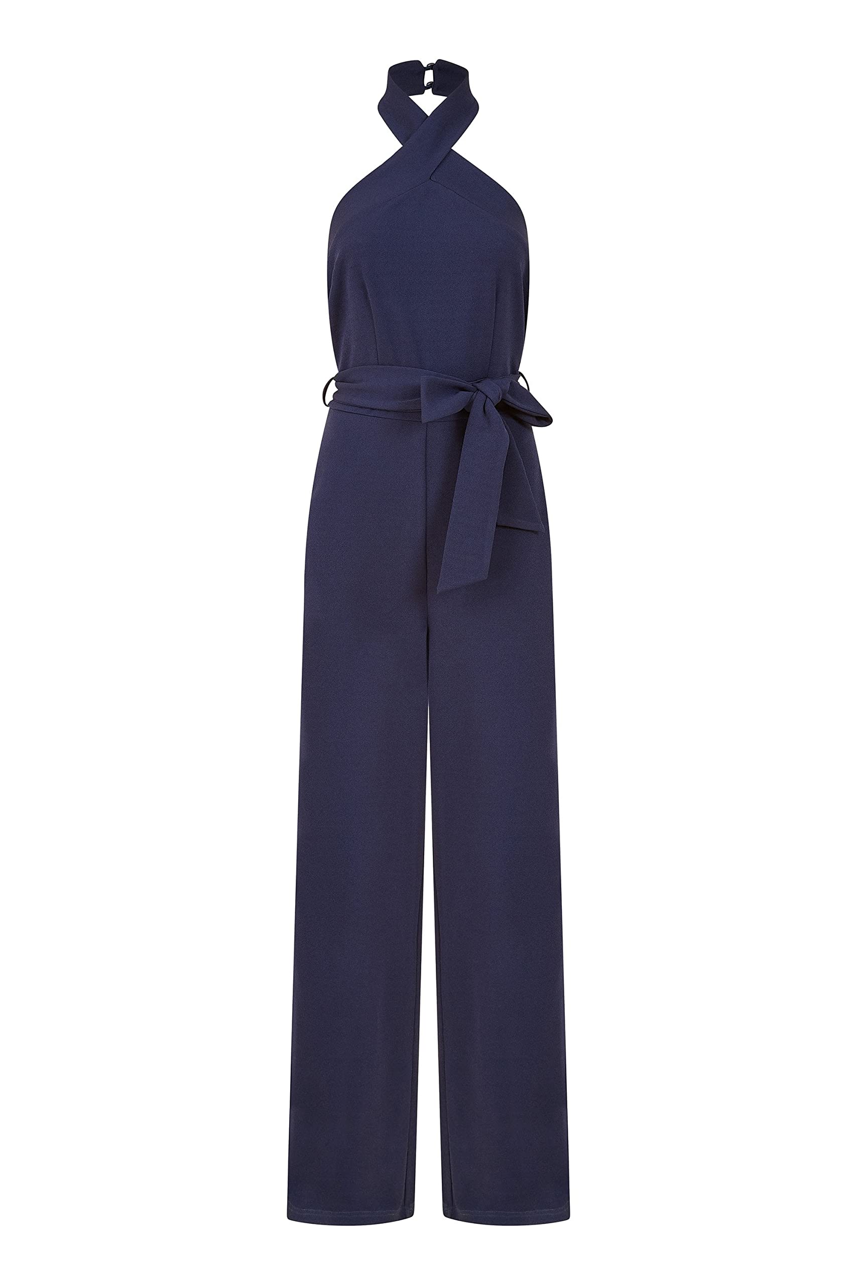 Mela London Women's Navy Mela Cross Over Halter Neck Jumpsuit 16