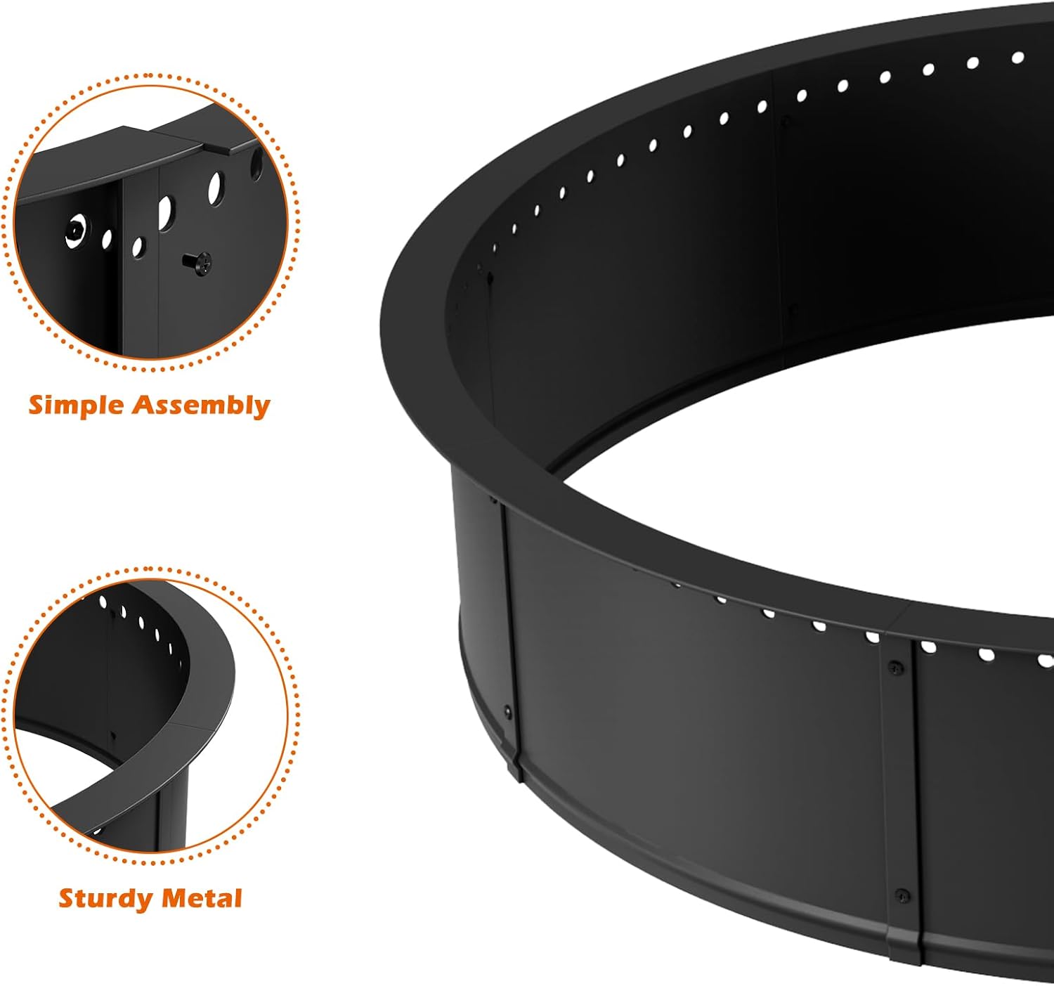 mapleway Smokeless Fire Pit Ring, 42inch Large Round Portable Metal Firepit Accessories for Outside Wood Burning Patio Camping Bonfire Campfire