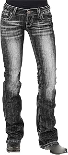 Women Mid Rise Stretch Boot Cut Jeans Retro Loose Fit Slimming Denim Pants Juniors Vintage Wide Leg Jean Trousers (Dark Grey,X-Small)