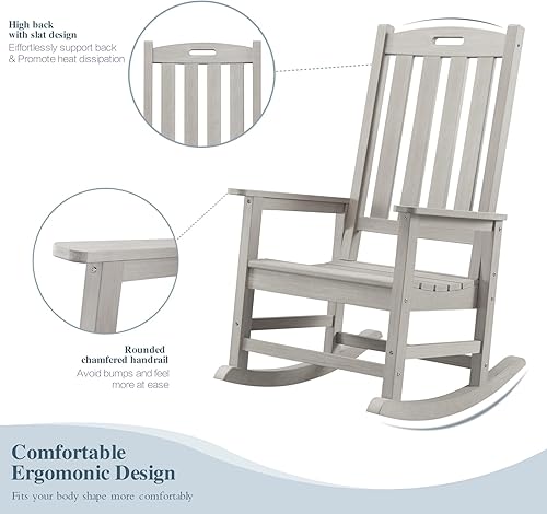 Miniatura 4 de Psilvam Mecedora de gran tamaño para exteriores, con asiento de 21 pulgadas de ancho y respaldo de 32 pulgadas de alto, premontada con la mayoría de