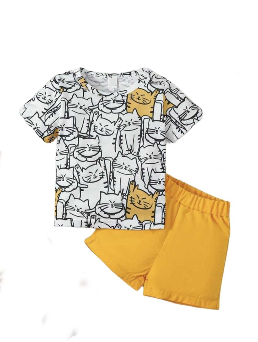 Shree Shyam Textile Cat Print Cotton Half Co-ord Sets for Baby Girls, Playful Attire of Matching Set of Tops & Bottoms
