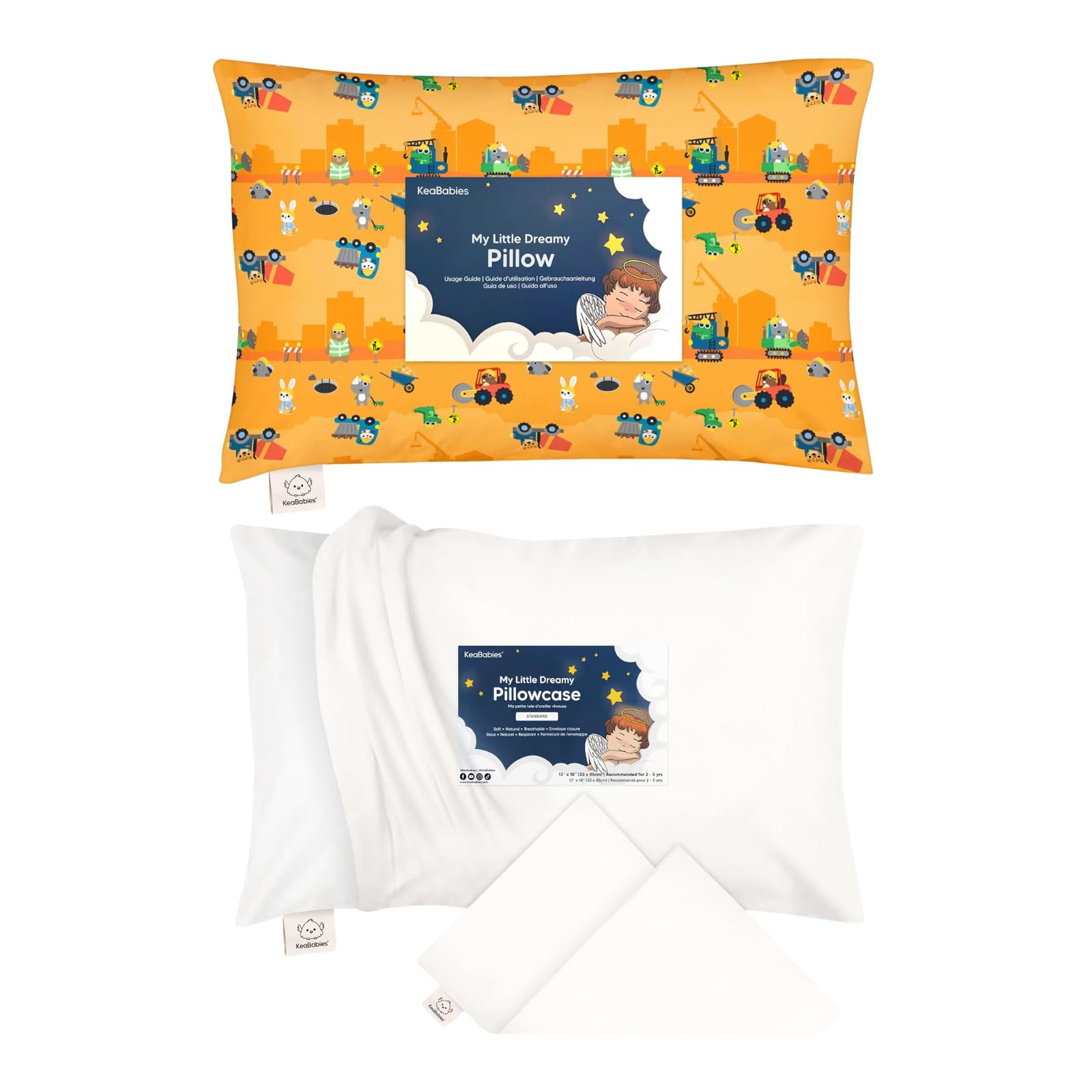 KeaBabies Toddler Pillow with Pillowcase and Toddler Pillowcase 13X18 - Soft Cotton Kids Pillow for Sleeping - Soft and Breathable, Perfect for Boys, Girls, Kids, Travel, Nap