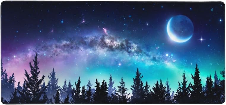 Mouse Pad Large Gaming Moon Forest Aurora Night Sky Stars Keyboard Pad Mouse Mat Desk Mat Extra Large Rubber Sole Elecom Optical Mouse Compatible, Anti-Slip, Durable, Good, Stylish, Cute, Waterproof