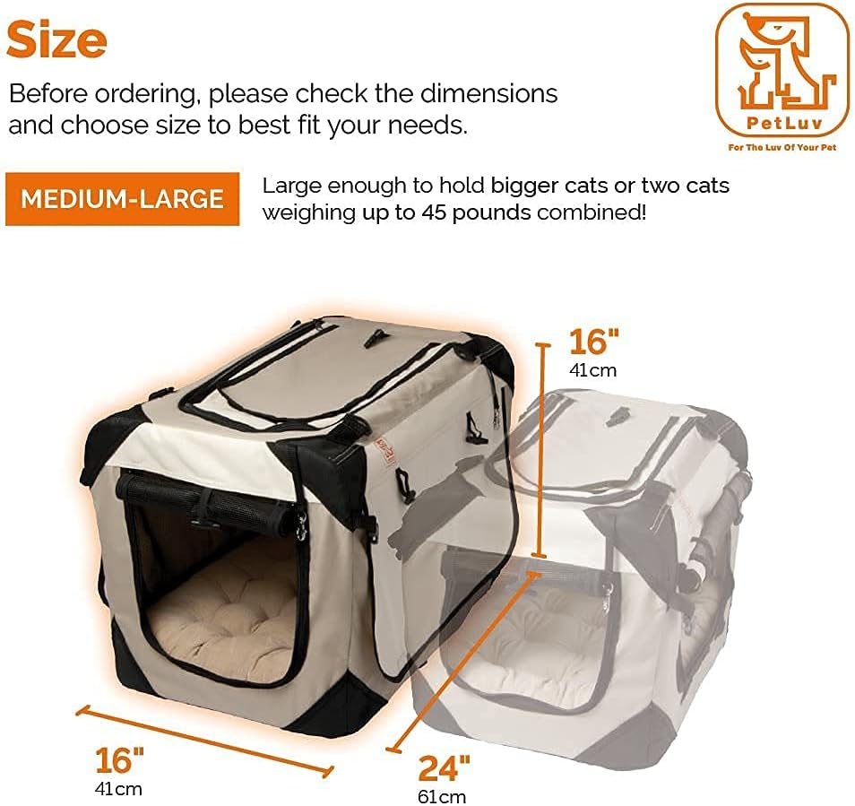 PetLuv "Happy Cat Premium Cat Carrier Soft Sided Foldable Top & Side Loading Pet Crate & Carrier Locking Zippers Shoulder Straps Seat Belt Lock Plush Pillow Reduces Anxiety : Pet Supplies