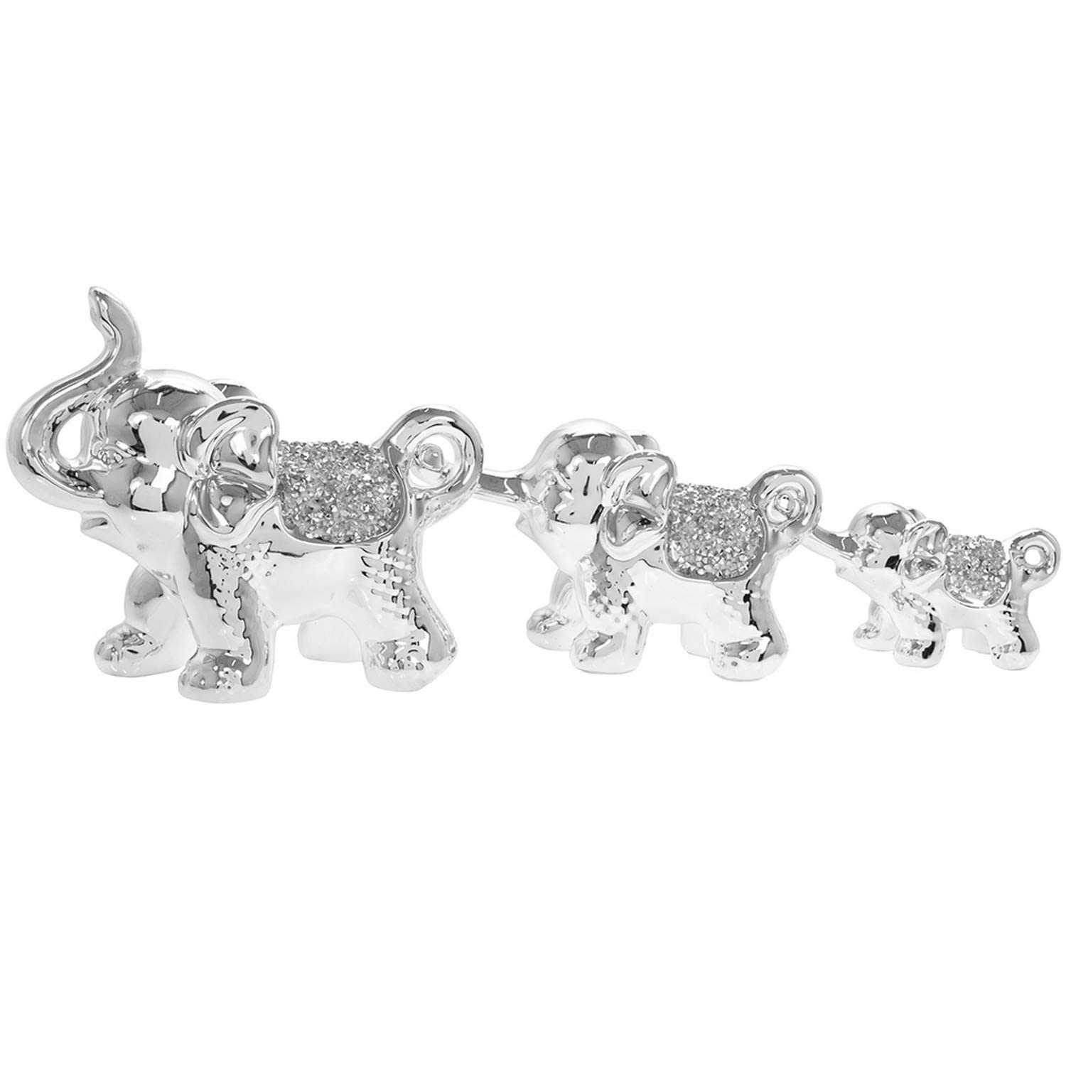 Lesser & Pavey Set of 3 Silver Sparkle Elephants Diamante Decorative Statue Art Figure Ornament