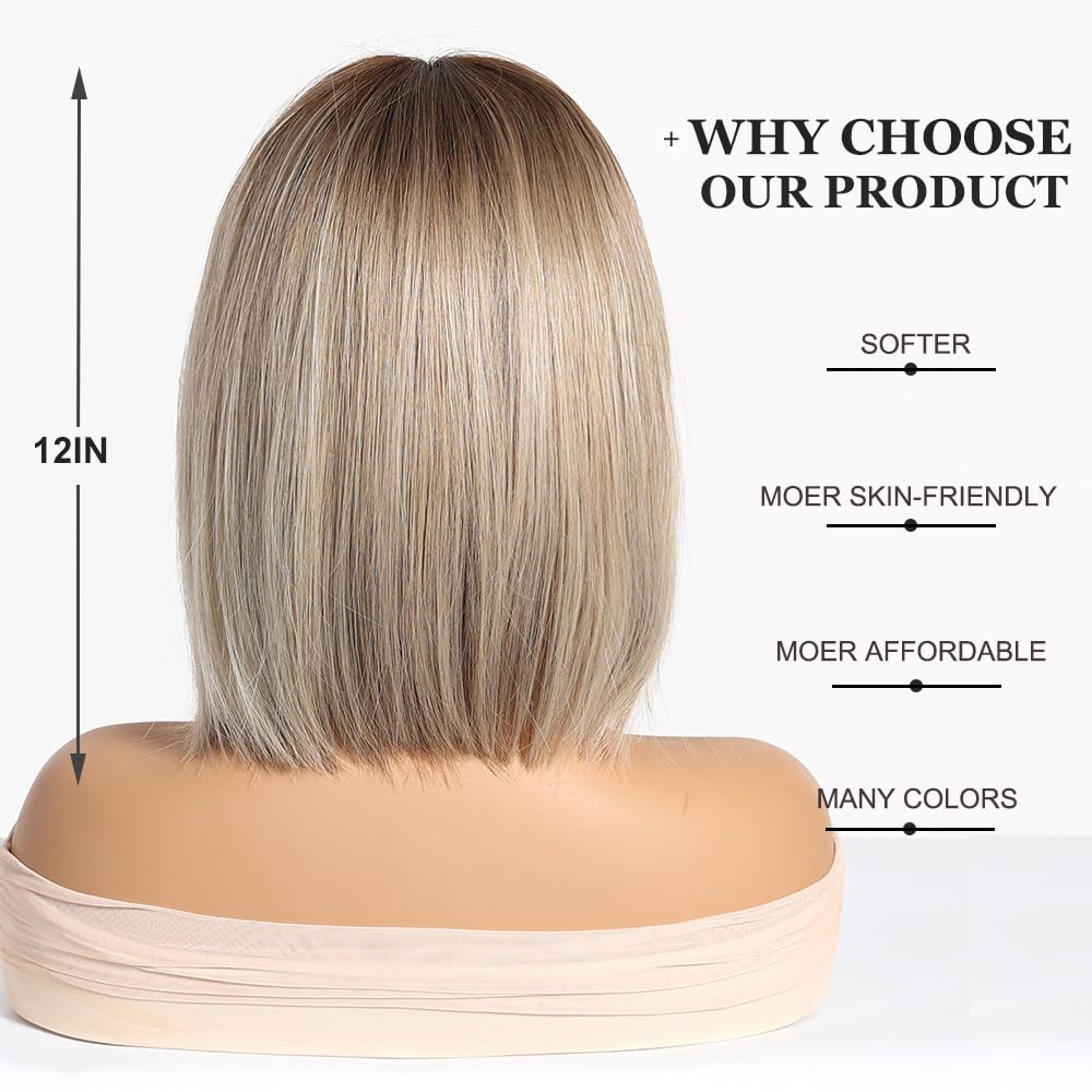 Esmee Short Straight Blonde Bob Wigs With Fringe Shoulder Length Wig Synthetic Ombre Wigs for Cosplay Daily & Party Use - Image 4