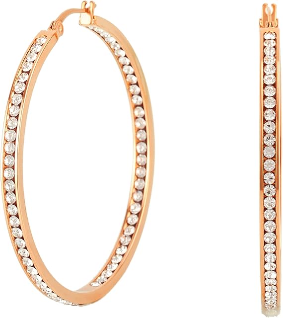 Minegreet Large Stainless Steel Hoop Earrings for Women, Big Hypoallergenic Hoops Earring Jewelry Huge Cubic Zirconia Rhinestone Crystal Basketball Ear Ring Jewelry Gifts for Women