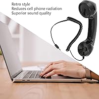 Vista 2 de Teléfono retro auricular, receptor de teléfono celular de mano a prueba de radiación multifunción para teléfonos móviles, computadoras (negro)