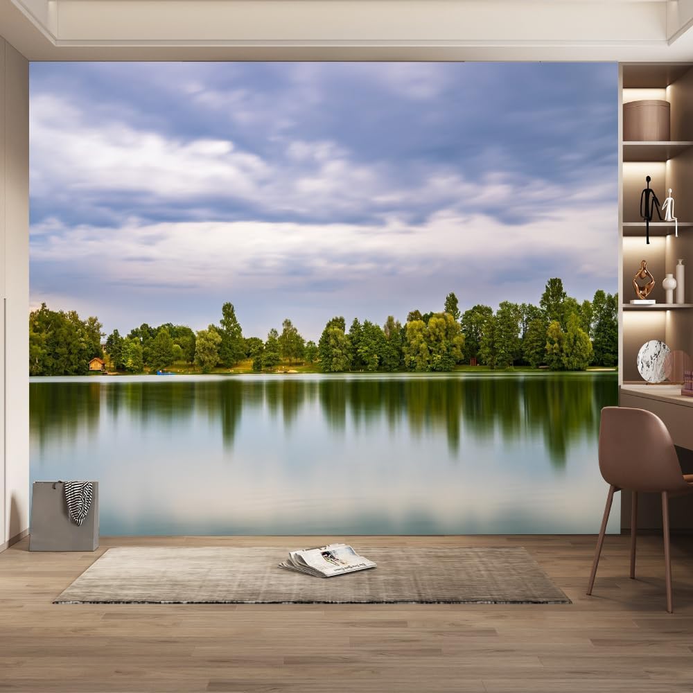 Papier Peint Panoramique Lac Woodland Effet 3D Trompe l'oeil Haute Définition