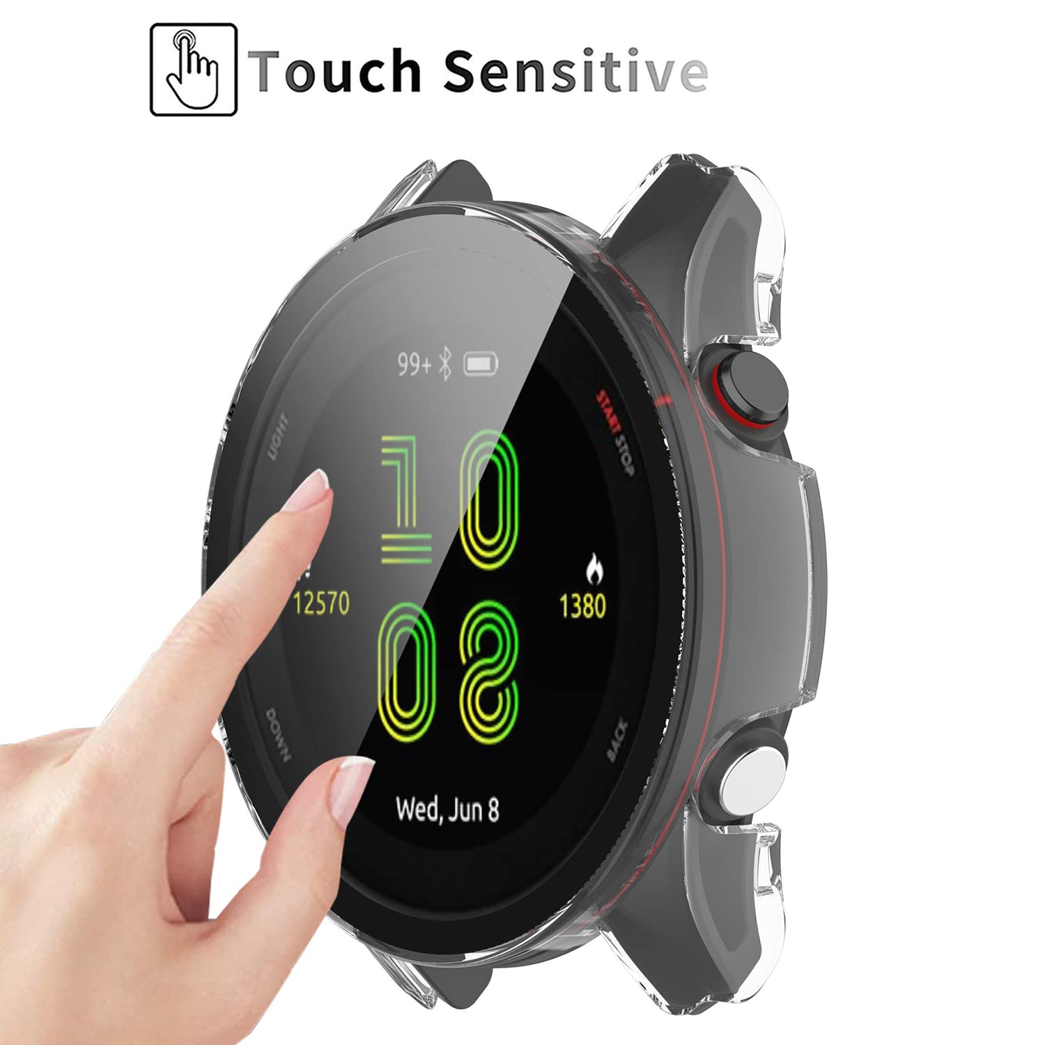 KeeFos 2-Pack Protector Para Garmin Forerunner 255 – Funda PC + Cristal 9H, Antirayaduras, Cobertura Completa, Transparente Y Negro, Fácil Instalación